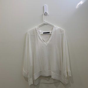 White V Neck Blouse From Zara